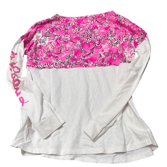Lilly Pulitzer Girls Finn Long Sleeve Printed Top Pink & White Cotton Size L 8/1 - Picture 3 of 4